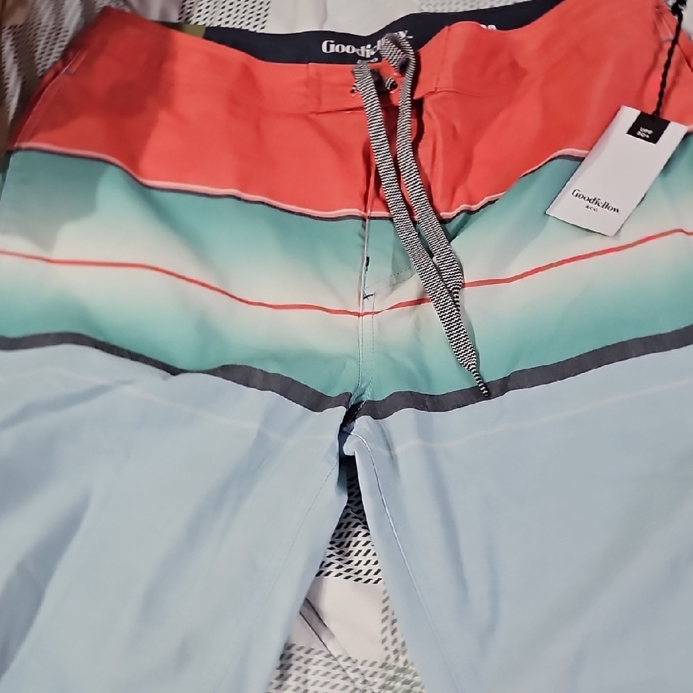 Goodfellow & Co Red and Green Board Shorts Swimwear